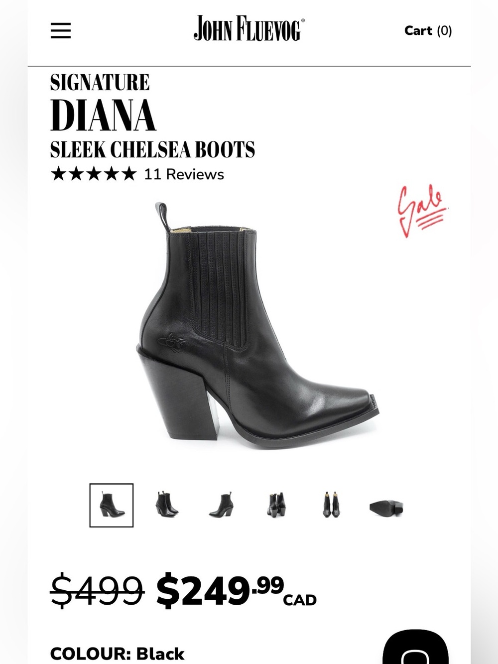 John Fluevog Black Diana Sleek Chelsea Heeled Boots